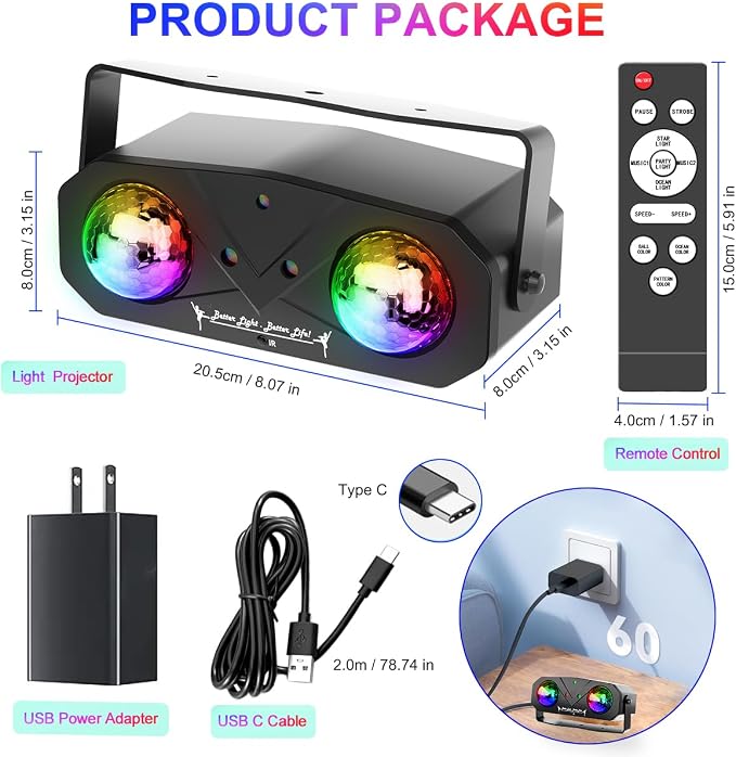 Party Disco Ball, Dj Disco Light Strobe Dance Sound Activated with Remote Control Stage Rave Karaoke Light Ocean Star Projector for Club Dancing Parties KTV Christmas Halloween Birthday Glow Party