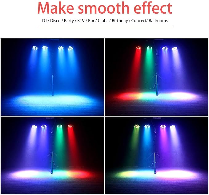 U`King LED Par Lights DJ Stage Light RGB 36 LED with Sound Activated Remote Control DJ Uplighting for Wedding Party Club Christmas Stage Lighting (8 Packs)
