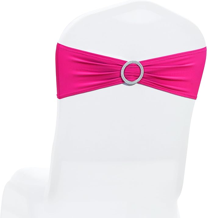 MDS Pack of 200 Spandex Chair Sashes Bows Universal fits Elastic Stretch Chair Bands Ties with Buckle Slider Bow for Wedding Decoration Spandex Slider Sashes Bow - Magenta