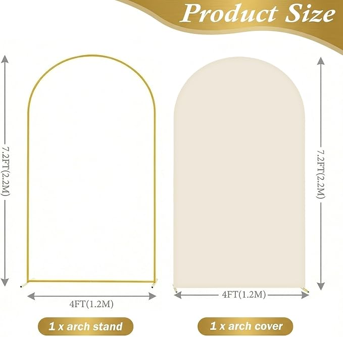 Arttown 7.2FT Gold Metal Arch Backdrop Stand and Beige Arch Cover Set Suitable for Wedding Celebrations Birthday Parties Baby Showers Graduation Ceremonies Event Decoration