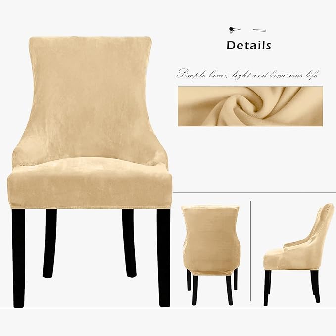 Lellen Velvet Stretch Wingback Chair Cover - Reusable Wingback Side Chair Slipcover Chair Seat Cover Chair Protector Cover for Dining Room Banquet（Sand Color,2PC
