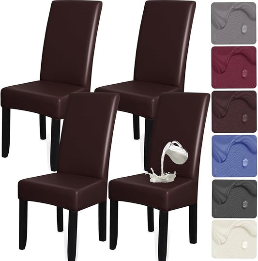 HFCNMY Dining Room Chair Covers - Waterproof PU Slipcovers for Dining Set of 4, Soft Washable, Fits Parson & Coffee Chairs