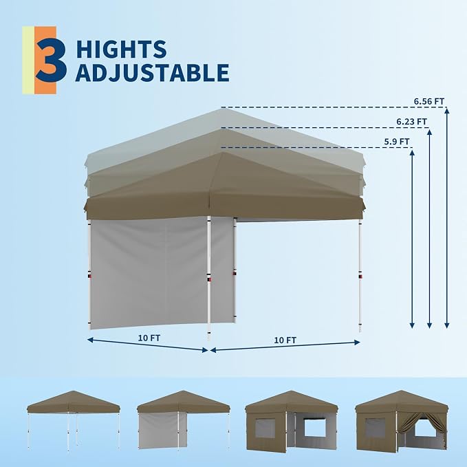 Garvee 10x10 Pop Up Canopy Tent Outdoor Canopy One-Person Set Up Heavy Duty Commercial Instant Tent Shelter, 1-Sidewall+Green