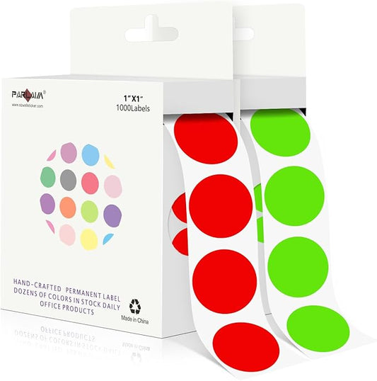 PARLAIM 1 Inch Round Adhesive Color-Code Dot Stickers,2Rolls/2000 per Roll dots Label Dispenser Box,Red/Light Green Circle Stickers Label for Office Home(Red+Light Green)