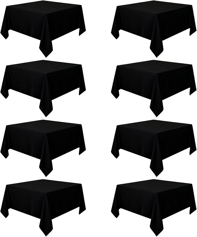 8 Pack Black Tablecloths 54 x 54 Inch Square Tablecloth, Wrinkle Resistant Black Table Cloth Washable Polyester Fabric for Party Wedding Banquet