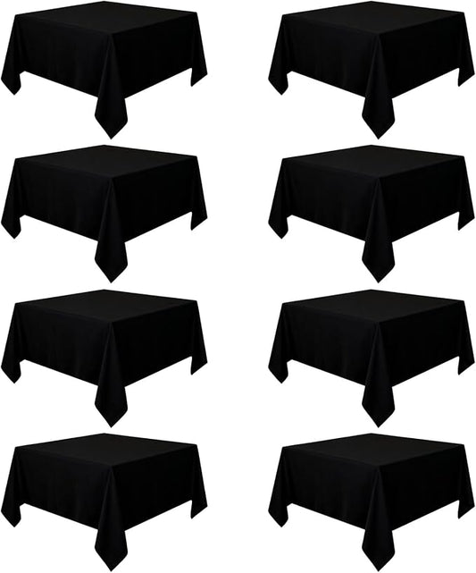 8 Pack Black Tablecloths 54 x 54 Inch Square Tablecloth, Wrinkle Resistant Black Table Cloth Washable Polyester Fabric for Party Wedding Banquet