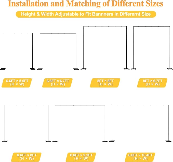 Putros Heavy Duty Backdrop Stand 8ft x 8ft Black Pipe and Drape Backdrop Stand Kit Adjustable Metal Backdrop Sand for Wedding Photobooth Exhibition Decoration