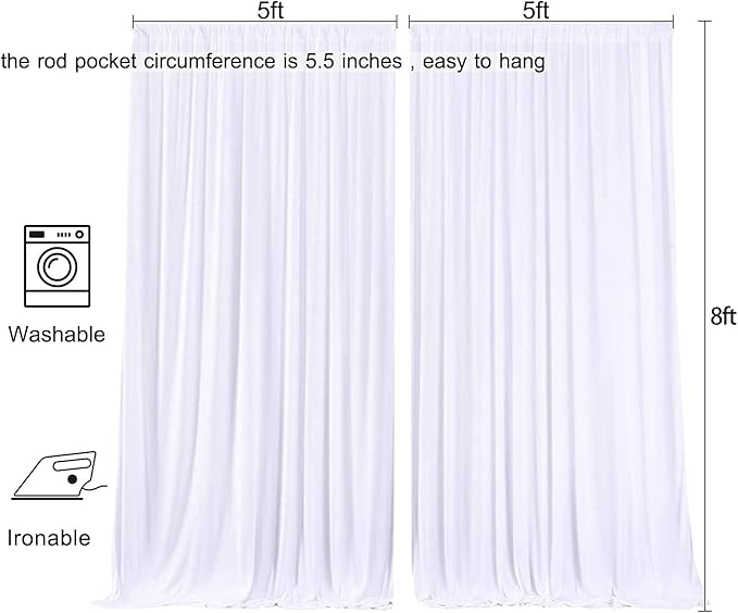 Wrinkle Free White Backdrop Curtain for Parties, Polyester Photo Backdrop Drapes for Weddings Birthday Photography Background Parties Baby Shower, 10ft x 8ft