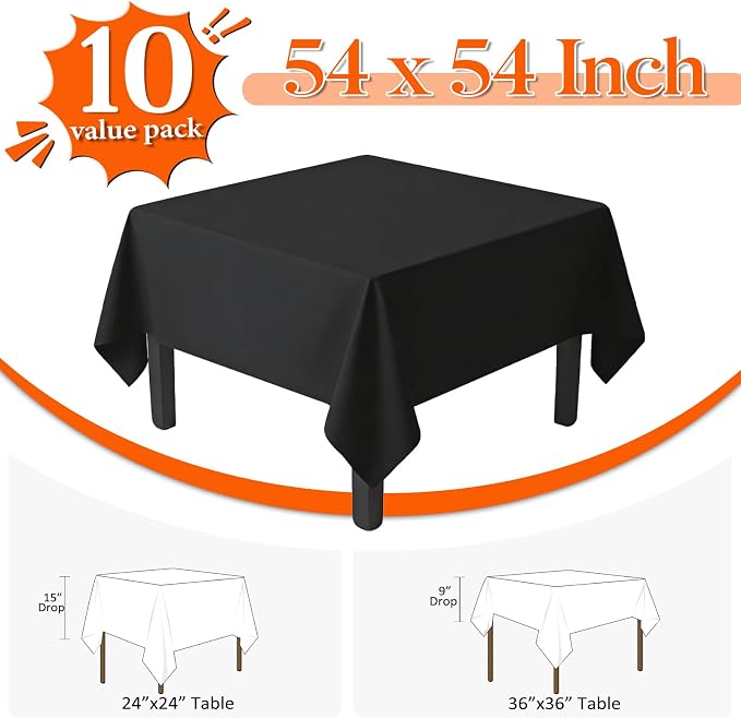 10 Pack Black Square Tablecloth 54x54 Inch Black Table Cloth, Wrinkle Resistant Tablecloth Square Washable Polyester Fabric Table Covers for Party Banquet Wedding Buffet