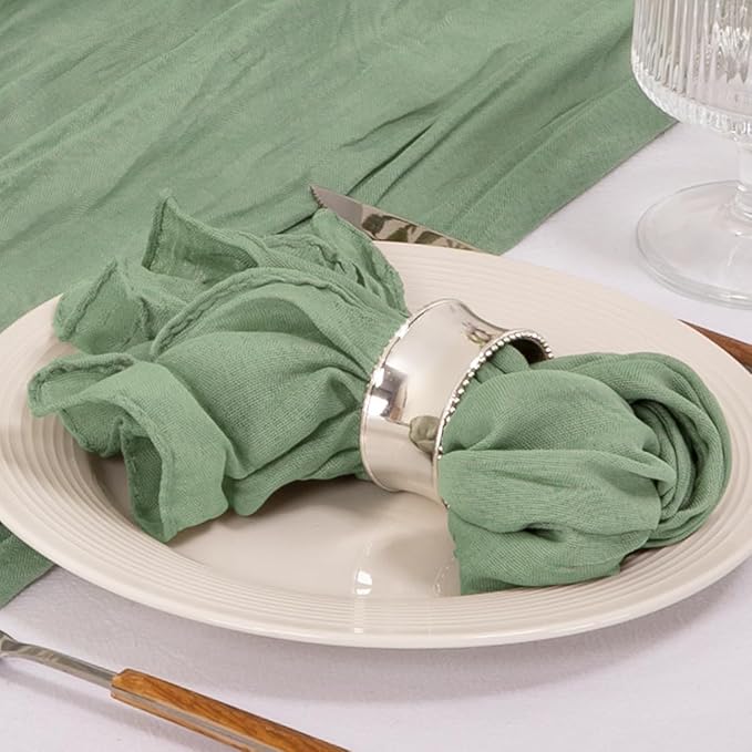 MLMC 24 Pack Sage Green Cheesecloth Napkins Boho Rustic Gauze Cloth Napkins Washable 21"x21" for Wedding Bridal Shower Birthday Anniversary Dinner Decor