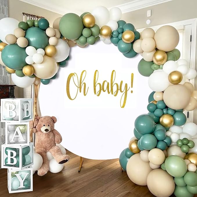 Round Backdrop Cover Oh Baby 7.2ft,White Round Backdrop Cover Gold Oh Baby Sign for Photography Baby Shower,Birthday Party Decorations Gender Reveal Pregnancy Party Photo Studio Props
