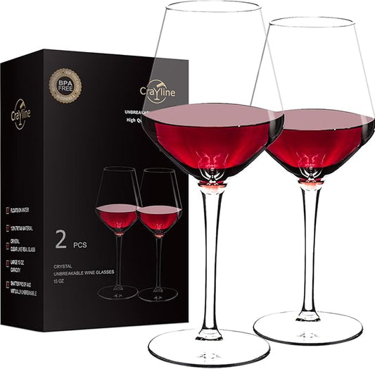crayline Plastic Wine Glasses Set of 2(15oz) |Unbreakable Wine Glasses with Stem|100% Tritan & BPA Free |Dishwasher Safe| Awesome For Pool, Beach, Travel, Pool, Camping, Beach, Picnic, Everyday Use.