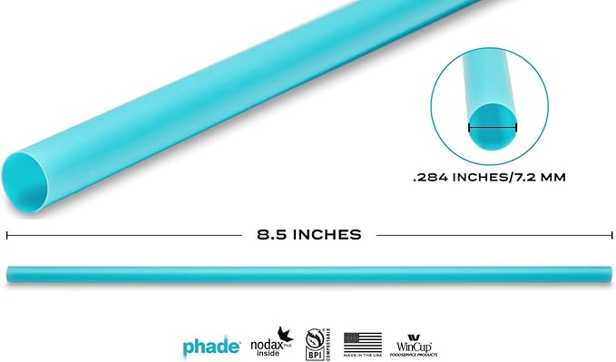phade Eco-Friendly 8.5" Giant Drinking Straws 1,200 Count - Sustainable Marine Biodegradable Compostable, Individually Wrapped, 4 Pack