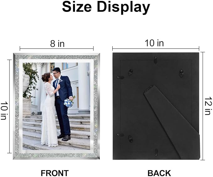 HIKWADERY 8x10 Picture Frames Silver - Set of 2, Sparkle Real Glass 8 by 10 Photo Frame Mirrored Edge Great Gift, for Tabletop Display, Wedding Birthday Mothers Day Gifts (8 x 10, Glitter Silver)