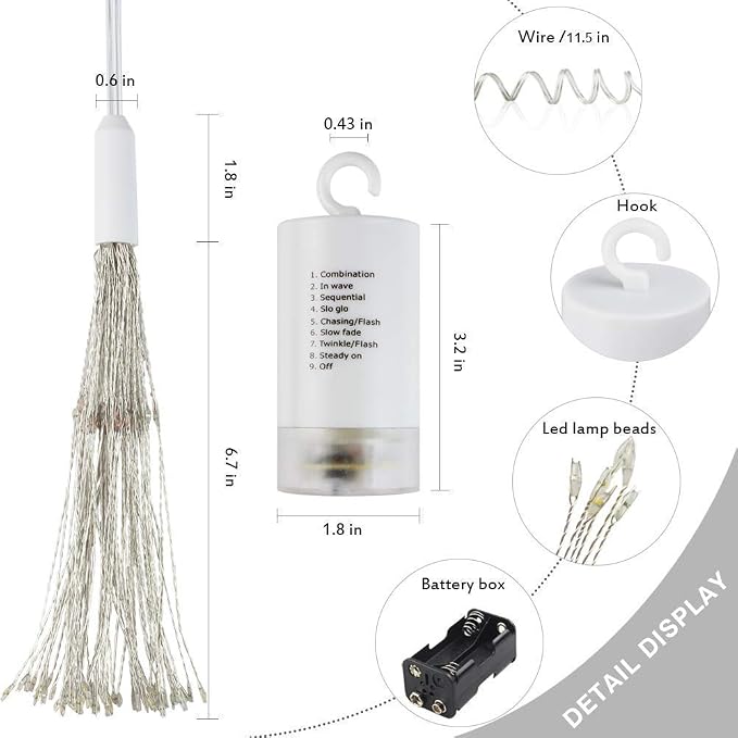 FOOING 4 Pack Firework Lights Led Copper Wire Star String Lights 8 Modes Battery Operated Fairy Lights with Remote,Wedding Decorative Hanging Lights for Party Patio Garden Decoration
