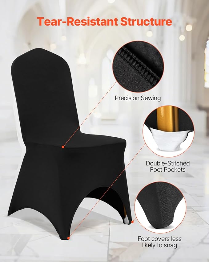 VEVOR 50 Pcs Black Chair Covers Polyester Spandex Stretch Slipcovers for Wedding Party Dining Banquet Arched-Front Chair Covers
