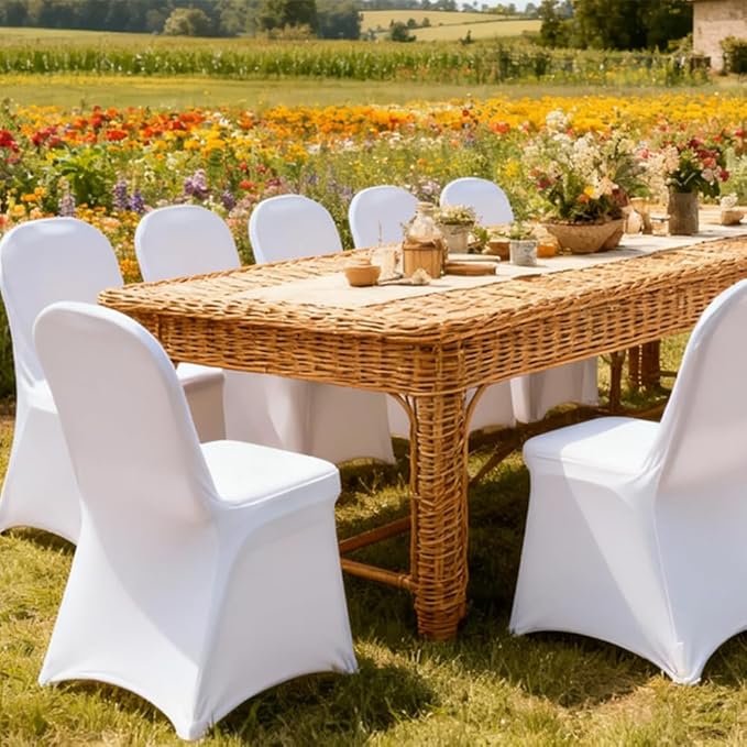 100 Pcs White Folding Chair Cover Washable Removable Universal Fitted Chair Cover Protector for Wedding Party Banquet Holidays Celebration Decoration Chair Covers