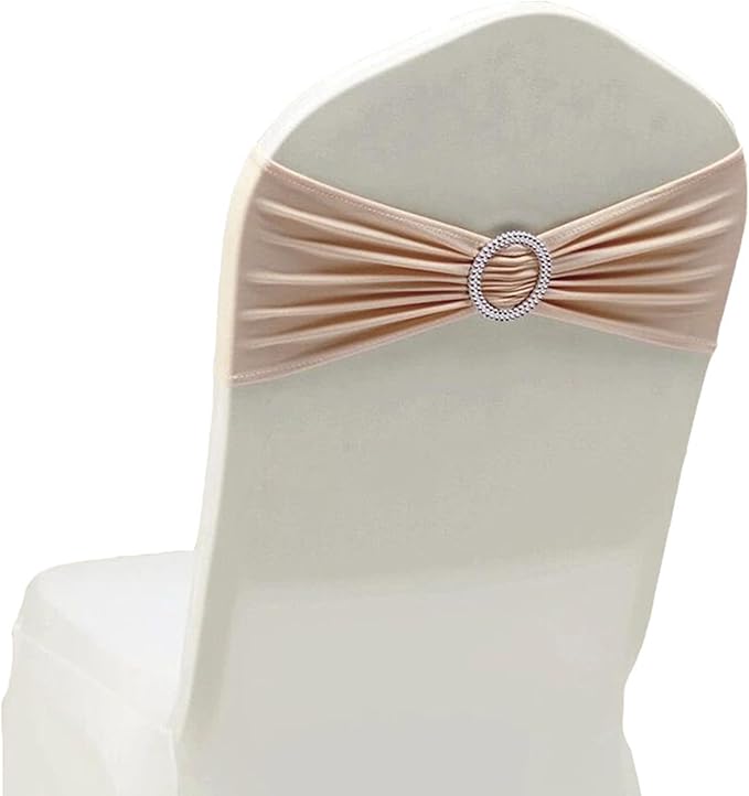 Wedding Nude Chair Sashes 100 Pack Stretch Spandex Chair Bows Bands with Buckles for Party Banquet Birthday Decorations (Nude)