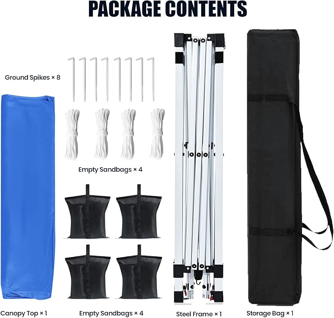 10x10 Pop Up Canopy Tent,Outdoor Canopy with One Push Setup,Easy Up Canopy with 3 Adjustable Height,4 Sandbags, UPF 50+ Event Shelter Tents for Parties,Camping,Market,Patio(Blue)