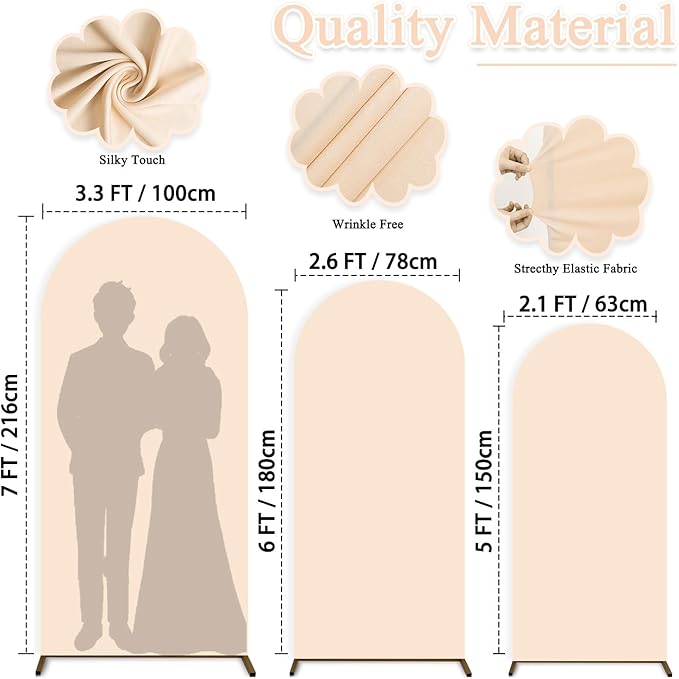 Spandex Arch Backdrop Cover Beige Wedding Arch Covers Set of 3 Balloon Arched Cover Stretchy Backdrop 5FT 6FT 7FT Round Top Chiara Arch Stand Covers for Birthday Baby Shower Ceremony Party Decoration