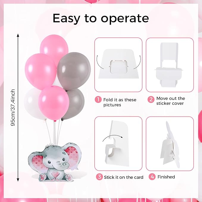 6 Sets Elephant Baby Shower Balloon Stand Kit for Tables Elephant with Balloon Centerpieces Party Decor for Girls 3D Table Decoration for Kids Party Baby Shower Photo Props Supplies