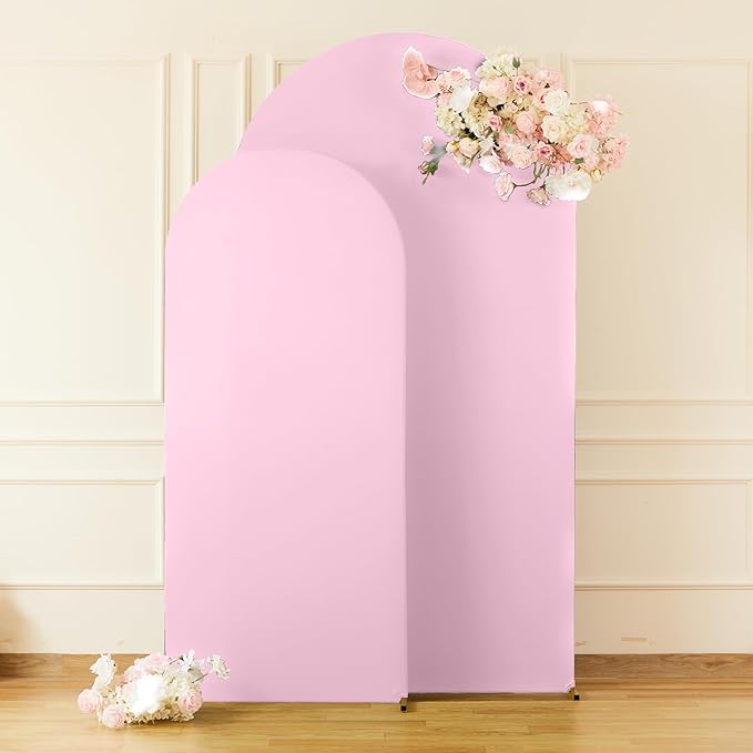 Pale Pink Arch Cover 2 Set-7.2FT and 6FT Arch Backdrop Cover Spandex Fitted Wedding Arch Stand Covers for Baby Shower Girls Birthday Party Bridal Shower Wedding Banquet Photo Background Decorations