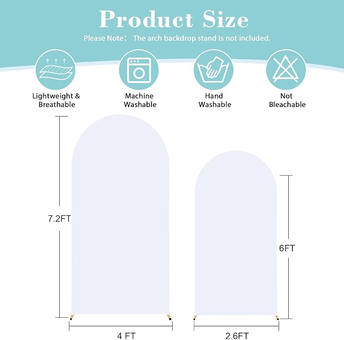 White Arch Backdrop Cover for Wedding, Set of 2 Stretchy Spandex Fitted Arch Stand Cover for Baby Shower, Birthday Party Decor, Chiara Backdrop Cover with Double-Sided Design(7.2FT 6FT, White)