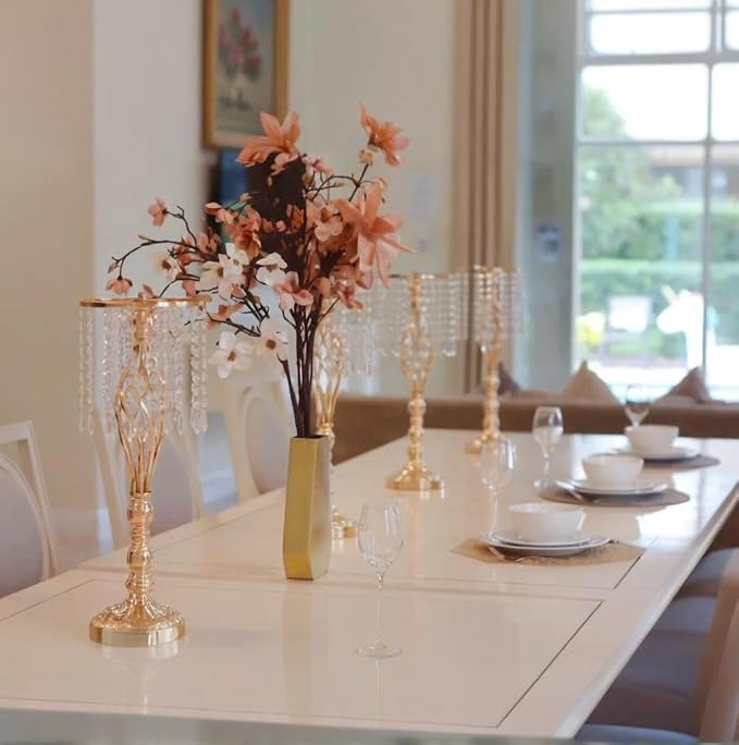 20 pcs 21.65 Inch Wedding Gold Flower Centerpieces Crystal Metal Flower Vase Wedding Centerpieces for Tables Decorations