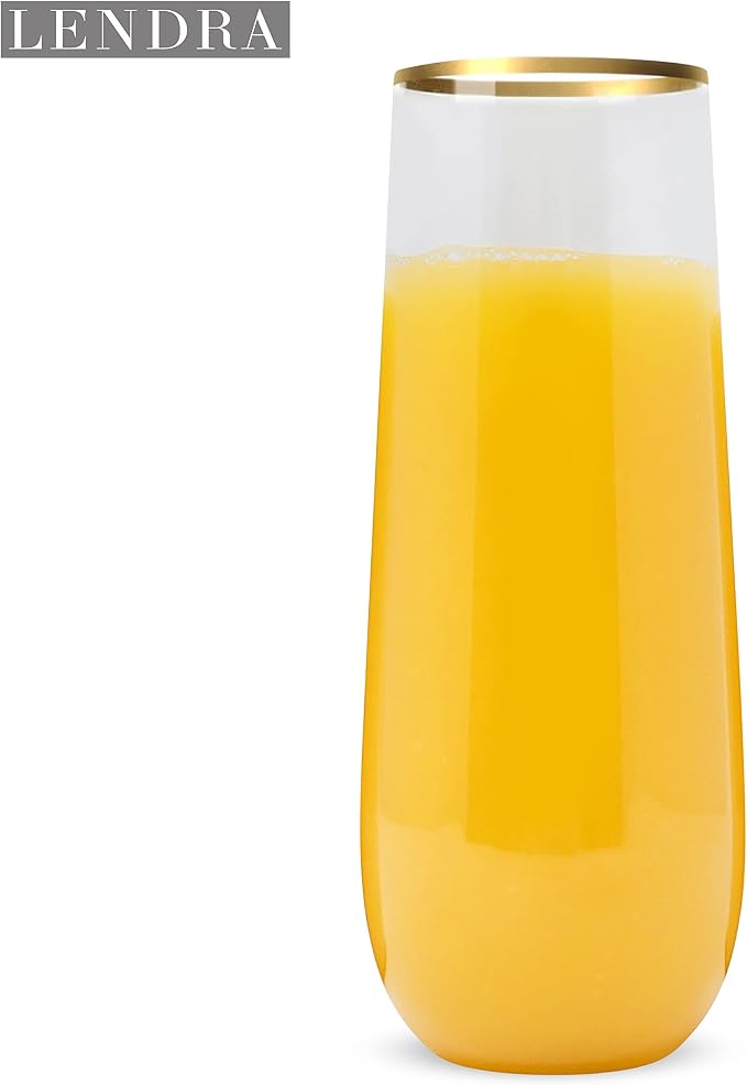 30 Plastic Stemless Champagne Flutes - Disposable Unbreakable 9 Oz toasting glasses, With Gold rim | Reusable, Clear, Fancy & Shatterproof Champagne Glasses - Ideal for Weddings, Birthdays, Parties