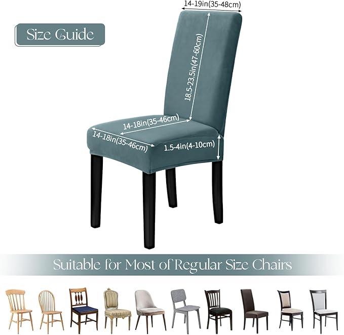 MOSAYT Velvet Stretch Chair Covers for Dining Room Set of 6 - Soft Slipcovers with Thick Removable Fabric for Parsons Chairs, Washable Seat Protectors for Kitchen, Banquet & Home Decor, Teal