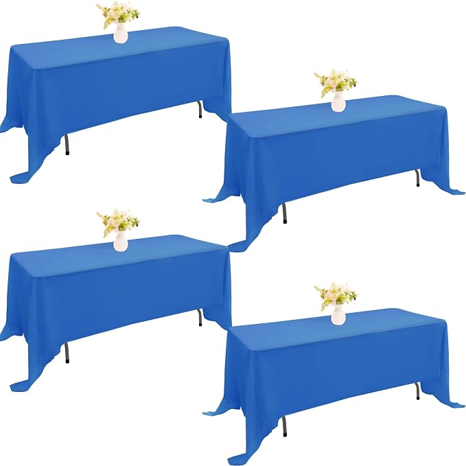 4 Pack Rectangle Tablecloth for 6 Foot Tables Washable Polyester Table Cover for Wedding Dining Table Parties Banquet（70x120 Royal Blue）