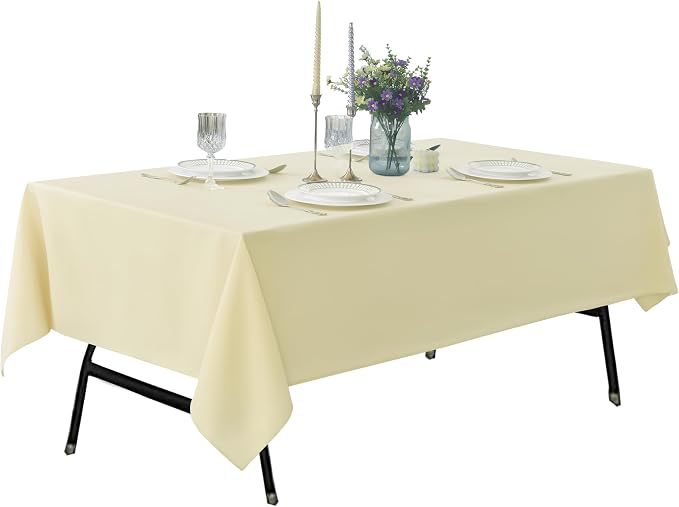 2-Pack 60x120 inch Beige Table Cloths, Solid Stain and Wrinkle Resistant Oblong Tablecloth, Premium Plain Weave Polyester Fabric Rectangle Table Linen Covers for Hotel, Wedding