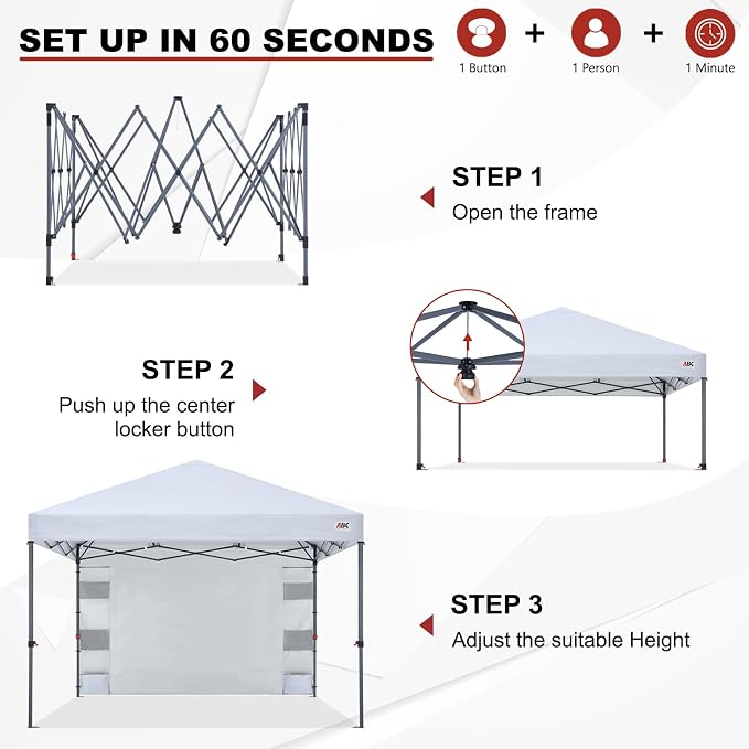 ABCCANOPY Pop Up Canopy with Sidewall,10x10 Outdoor Canopy Tent with Storage Sidewall for Commercial Events with 4 Weights (White)