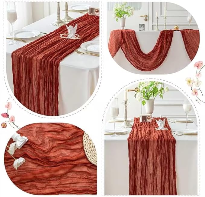 Terracotta Burnt Orange Cheesecloth Table Runner Fall Autumn Decor 10ft Table Cloth for Wedding Party Baby Bridal Shower Birthday Halloween Thanksgiving Decoration