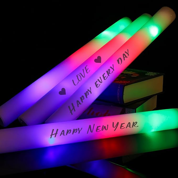 70pcs Foam Sticks Bulk, Foam Glow Sticks 3 Flashing Modes for Wedding Glow in The Dark Party Supplies, Light up Wands for Birthday, Outdoor Camping, Raves