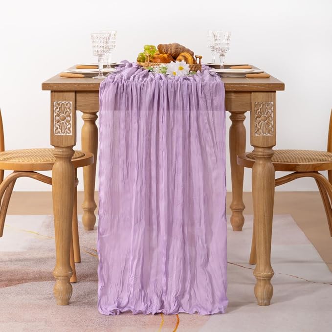 MLMC 2 Pack Lilac Purple Cheesecloth Table Runner 10ft Rustic Gauze Lavender Cheese Cloth Table Runner Summer Centerpiece 35x120 Inches for Romantic Wedding Bridal Baby Shower Birthday Decor