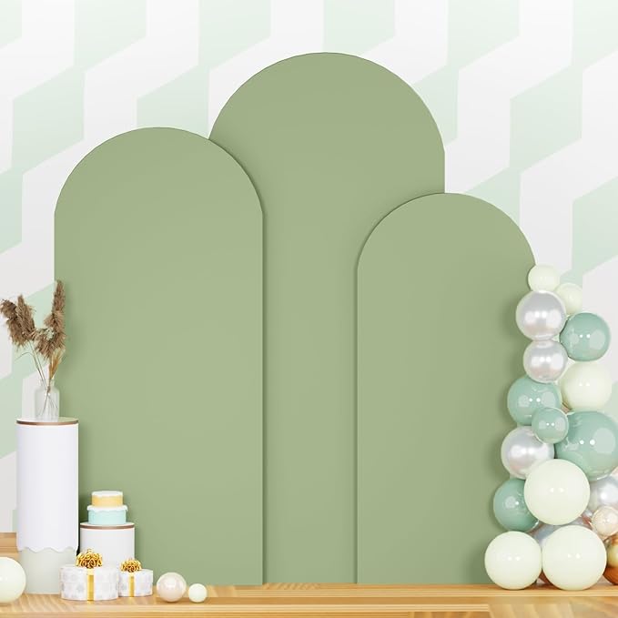 6FT 6.6FT 7.2FT Wedding Arch Cover Set of 3 Sage Green Arch Covers Stretchy Backdrop Round Top Chiara Spandex Arched Backdrop Cover for Birthday Balloon Party Banquet Event Ceremony Decor