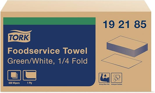 Tork Foodservice Cleaning Towel Green/White Self Dispensing, 1/4 Folded, 1 x 600 Towels, 192185