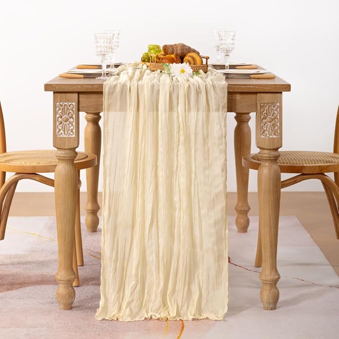 MLMC 2 Pack Beige Cheesecloth Table Runner 10ft Cream Rustic Gauze Cheese Cloth Table Runner 35x120 Inches Sheer Cloth Centerpiece for Wedding Baby Bridal Shower Home Decor