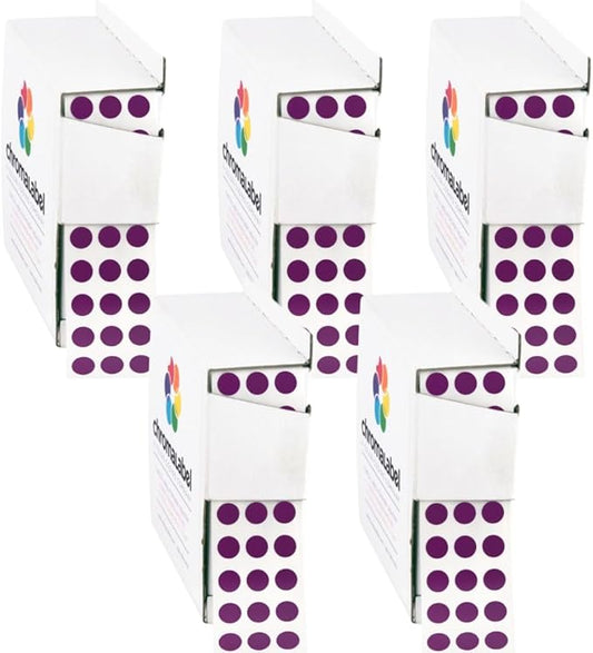 ChromaLabel 1/4 Inch Circle Sticker Labels, Easy to Write on Sticker Dots with Handy Dispenser, Round Color Coding Labels - 1000 Sticky Dots, Purple Stickers - Case of 5