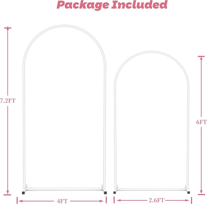 Arch Backdrop Stand Set of 2 (7.2FT,6FT), White Metal Arch Stand for Wedding Ceremony, Birthday Party, Baby Shower, Graduation, Floral Balloon Decoration