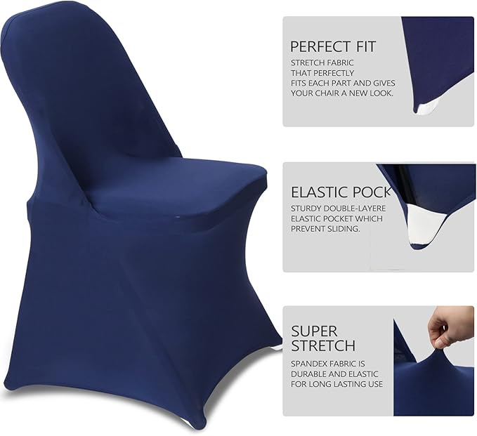HAINARverS Stretch Spandex Folding Chair Covers 30PCS Universal Fitted Chair Cover Protector for Wedding,Party, Banquet, Holidays, Celebration, Decoration (Navy Blue, 30 PCS)