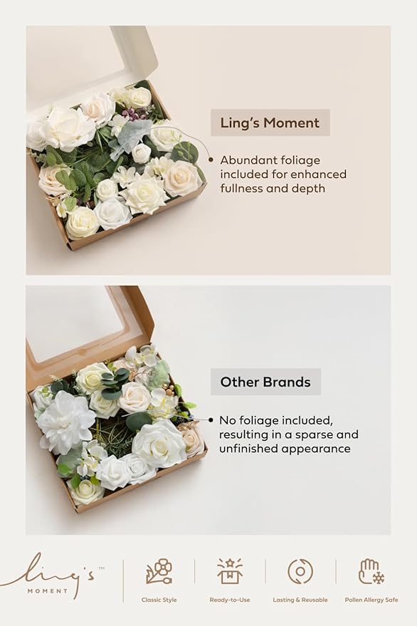 Ling's moment Fake Flowers Box, Faux Artificial Greenery Stems Foam Roses Silk Peonies Willow Fabic Flower for Centerpieces Bouquet Wedding Vase Floral Decorations, White & Blush, Grand Combo