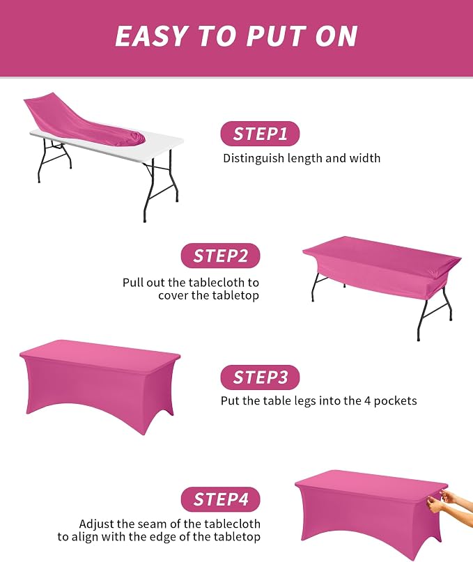 Fixwal Fuchsia Stretch Table Cloth Rectangle 2 Pack 6Ft, Spandex Fitted Table Covers Washable for Party, Trade Show, Banquet, Wedding, Buffet
