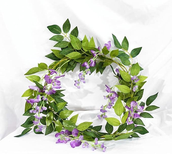 Wisteria Garland Artificial Flowers Wisteria Vine - 5Pcs Total 33ft Purple Fake Hanging Flower