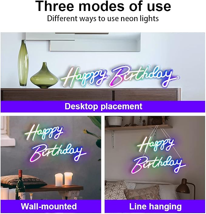 Extra Large Neon Happy Birthday Sign - Multi Color Happy Birthday Sign, Happy Birthday Light Up Sign for Backdrop with Switch/APP/Remote Control - Happy Birthday LED Sign for Backdrop, Party, Decoration