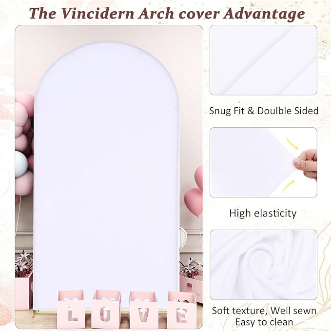 Vincidern 6.6FT Arch Backdrop Stand and Cover Set, Metal Arch Stand with White Cover for Wedding, Party, Baby Showers, Graduation, Birthday, Event Backdrop Decorations