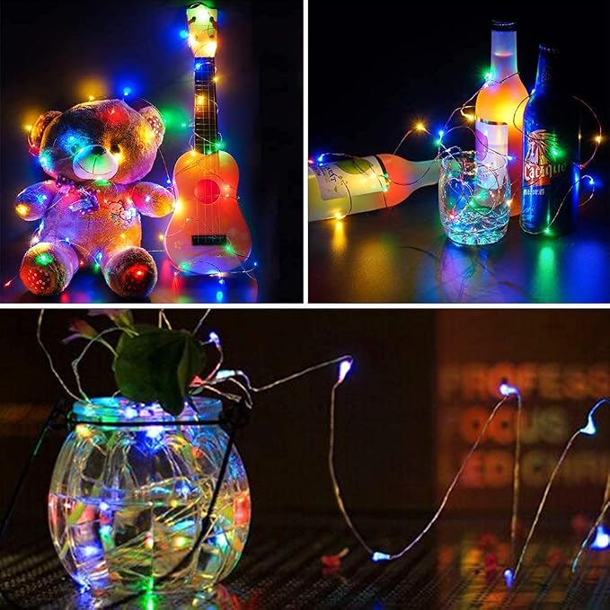 8 Pack LED Fairy Lights Battery Operated 20FT 60 LEDs Silver Wire String Lights Twinkle Lights Starry Fairy Lights for Bedroom Christmas Wedding Party Indoor Outdoor Decorations, Multicolor