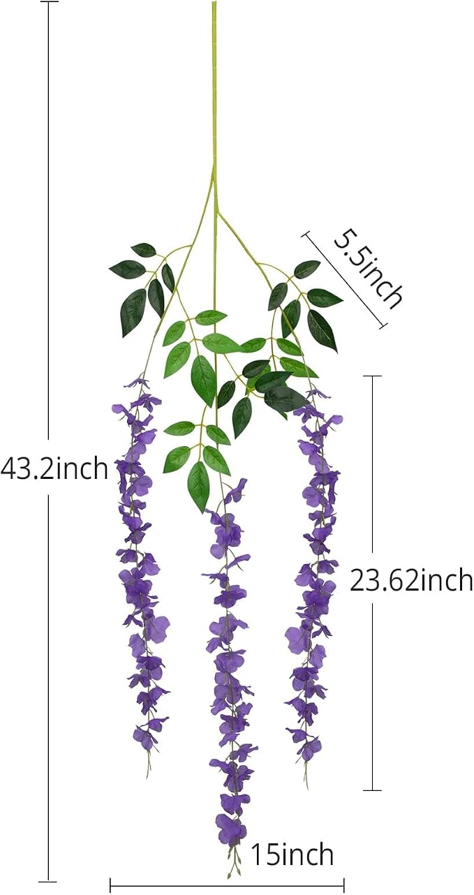 24 Pack Artificial Wisteria Hanging Flowers Fake Wisteria Flower Garland Silk Vines Rattan Decor for Home Wedding Arch Wall Garden Greenery Bedroom Outdoor Office Party Decoration (Purple)