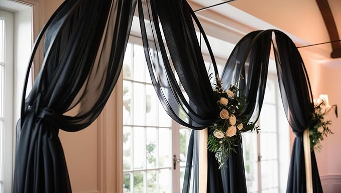 New Star Fabrics Chiffon Fabric, Continuous 60" Wide (30ft) Sheer Material, 100% Soft Polyester, Ideal for Wedding, Party, Event Decor, Draping, and Dresses (Black, 3 Yards)
